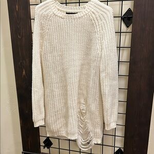Forever 21 Cream Distressed Knit Sweater